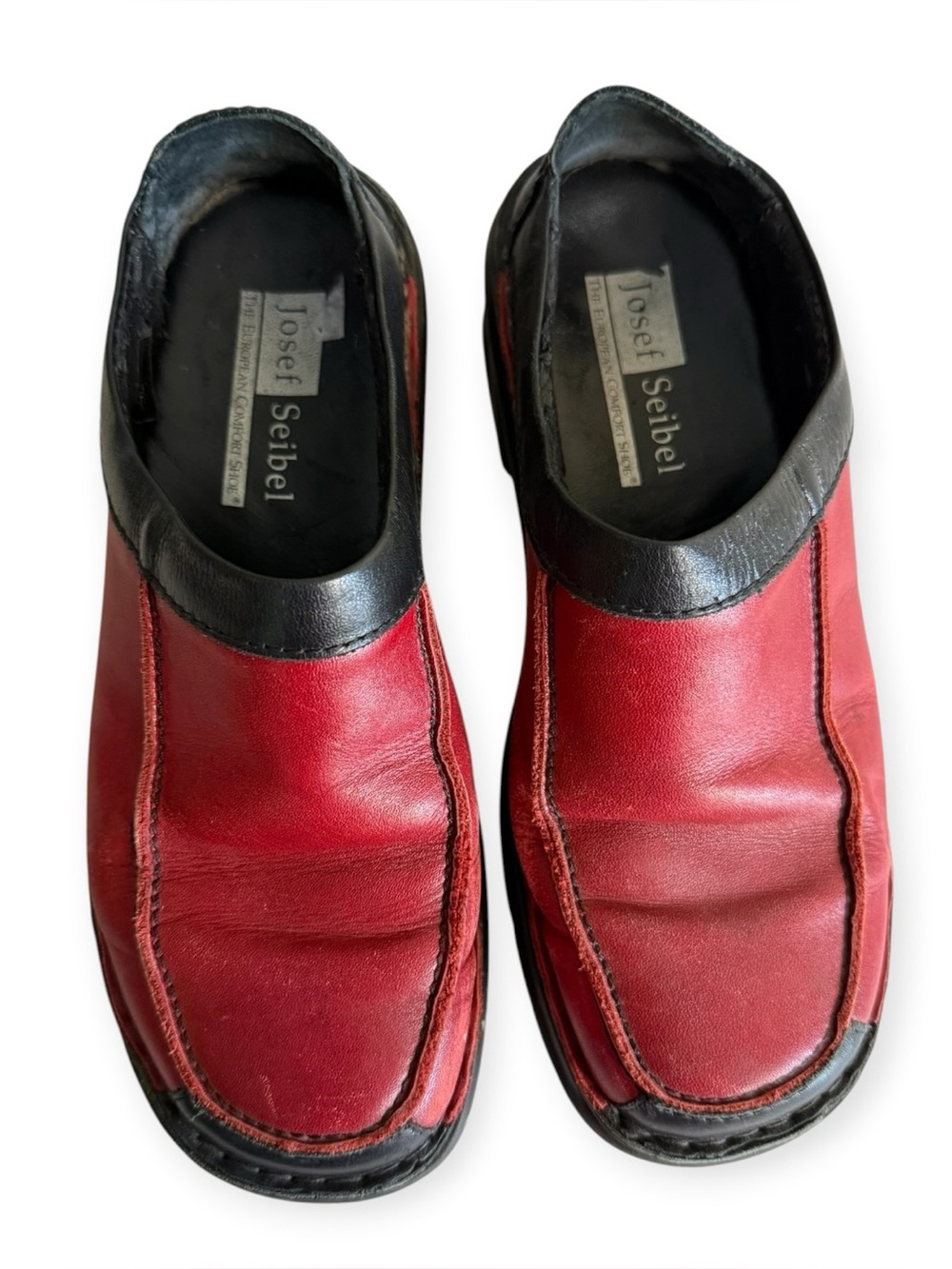 Josef Seibel red and black leather comfort slip-on loafers Size 6